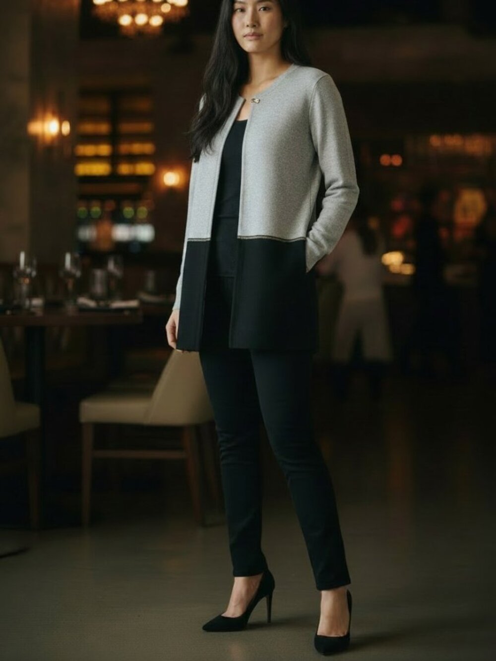 Karl Lagerfeld Paris Wool-Blend Zip Jacket Grey Black M
